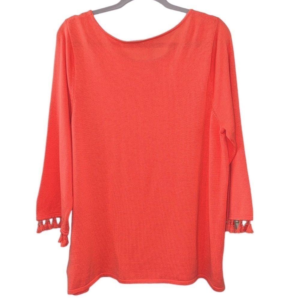 Hannah Tassel Trim Cuffs Lightweight Knit Sweater Round Neckline 3/4 Sleeves XL